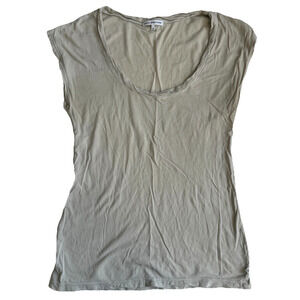 Standard James Perse Scoop Neck Cap Sleeve Cotton Slub Beige T Shirt Size 3